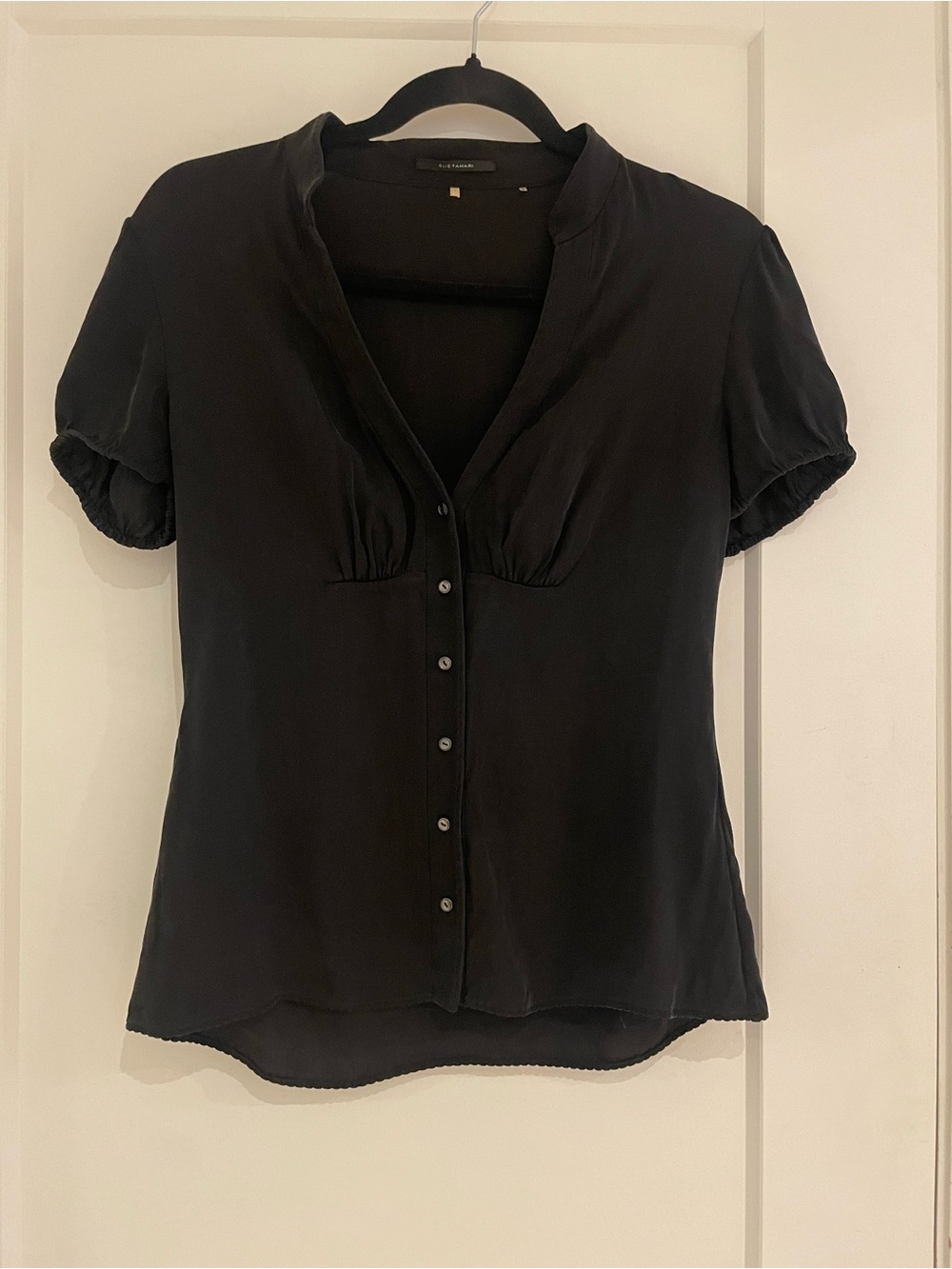 Elie Tahari - Black Silk Short-Sleeve Button-Front Blouse (size: S)